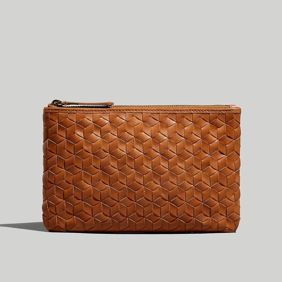 Madewell Handbags - NWT Madewell The Leather Pouch Clutch Wallet Bag Woven Edition Desert Camel